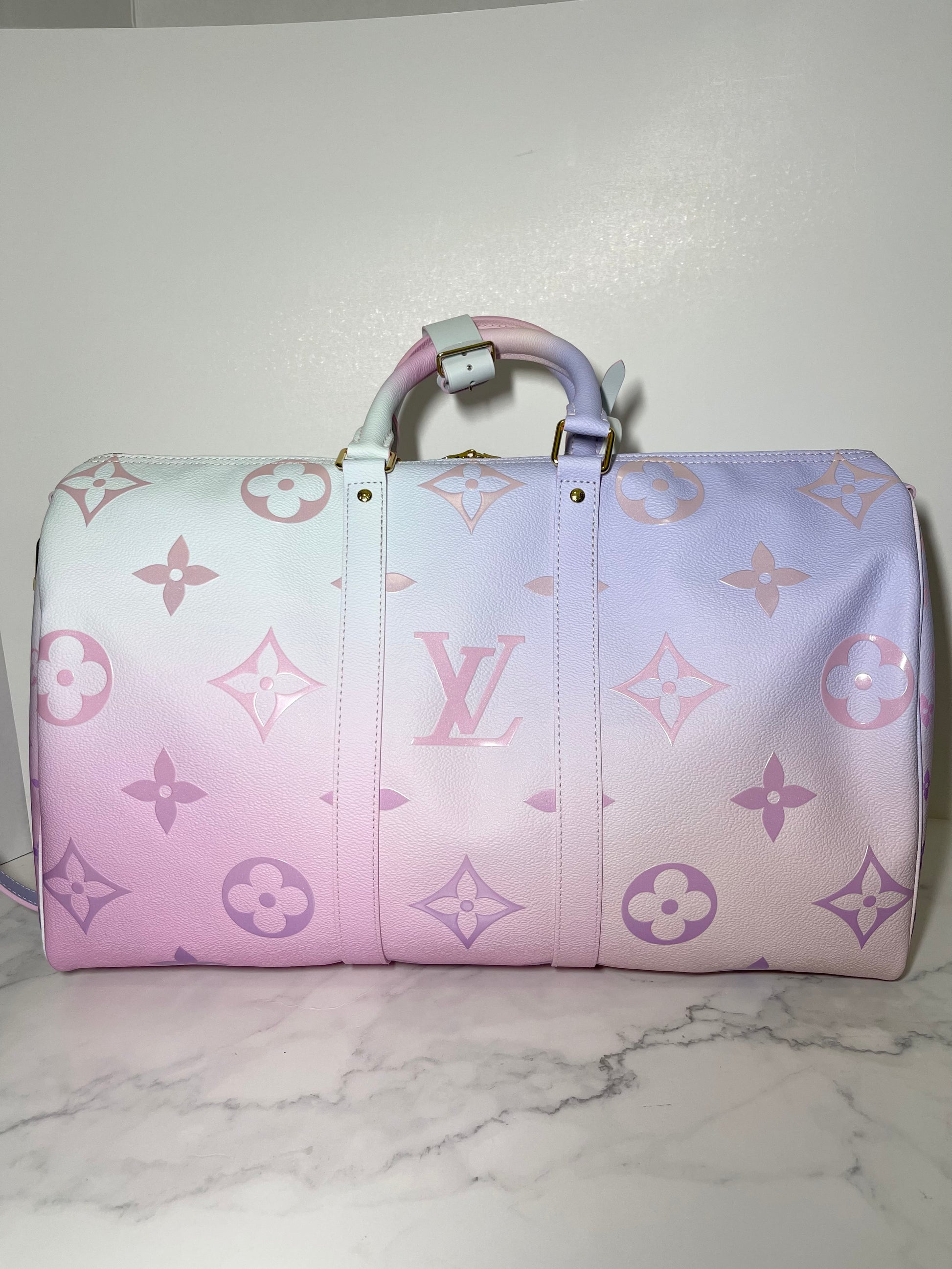 Louis Vuitton keepall 45B Sunrise Pink Leather ref.554918 - Joli