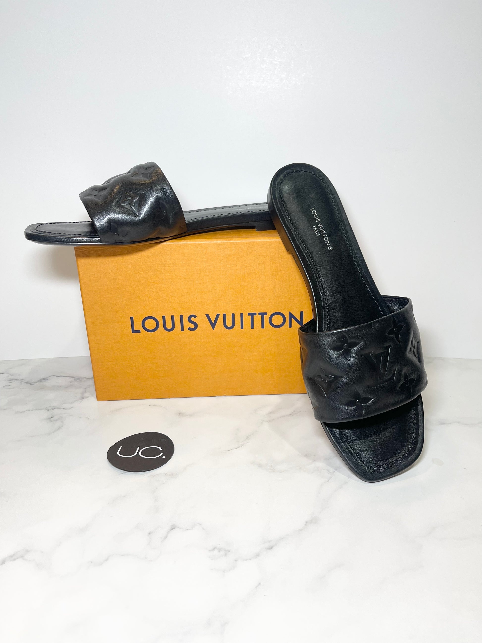 Louis Vuitton Blue Leather Revival Mule Sandals Size 39 Louis